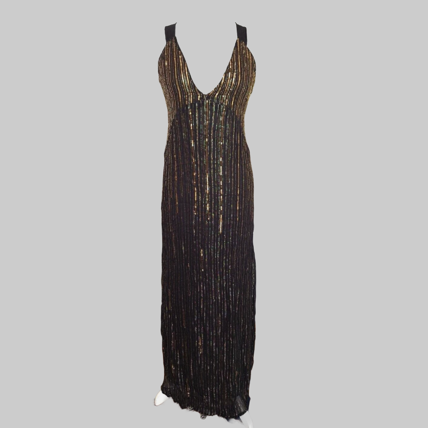 ZARA【NEW】OVERSIZED STRAPPY DRESS NWT ZARA $129 Sequined Strappy Midi V-Neck Dress Black/Gold