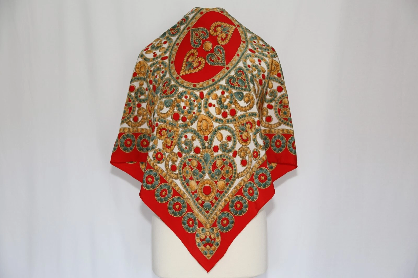Rare ! Authentique écharpe en soie Christian Dior années 80 accent feuille d'or vintage beau drapé !