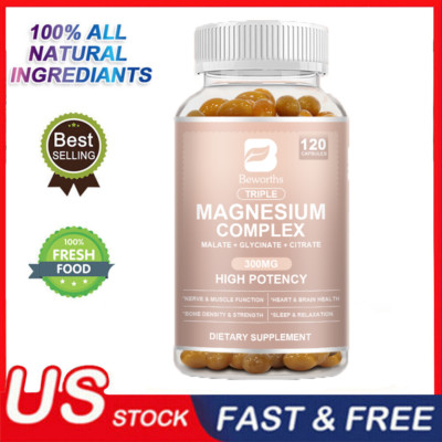 Triple Magnesium Complex 300mg Malate Citrate for Muscles Sleep Calm Energy