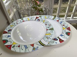 Two  Large 12 1/2” ARCOPAL France Vintage Glass Calder Charger  Plates EUC