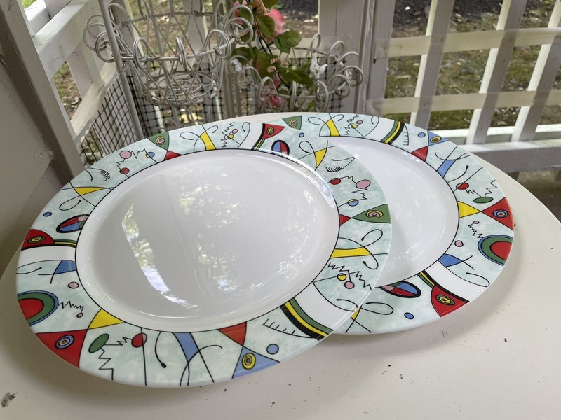 Two  Large 12 1/2” ARCOPAL France Vintage Glass Calder Charger  Plates EUC