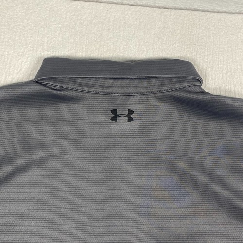 Under Armour Polo Shirt HeatGear Mens 2XL XXL Gray Striped Short Sleeve Golf - Picture 5 of 8