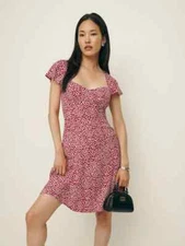 Reformation, Novia Flutter Sleeve Dress, Roja Red, Size 10, New w Tags Attached