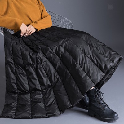 Duck Down Winter Maxiröcke Frauen Schwarz Vintage High Waist Kleidung
