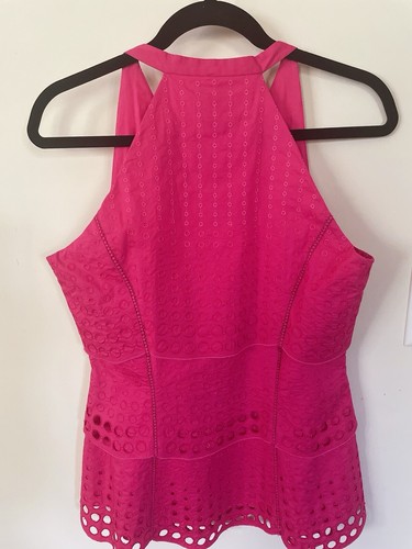 Karen Millen England Layers Top, Broderie Anglaise Lace Halter Neck Fuchsia Top - Picture 2 of 7