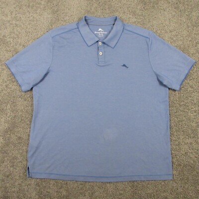 Tommy Bahama Polo Shirt Mens Extra Large Blue Solid Marlin Logo