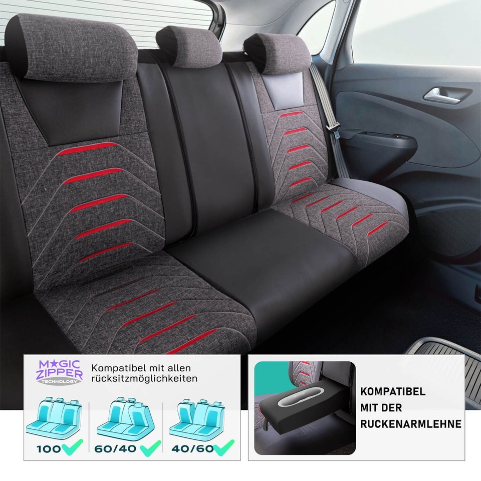Coprisedili Auto DISUTOGO In Finta Pelle Per Hyundai Santa Cruz 2022-2023 - Impermeabili, Compatibili Con Airbag - 5 Posti, Linea Rossa