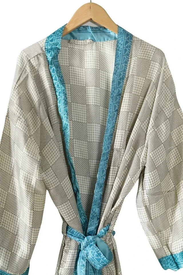 Bata sari india ropa de dormir bata ikat albornoz kimono crepé seda camisón bata Foto 2 de 3