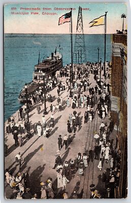 Chicago Illinois~Promenade from Observation Tower~Crowd Around Ship~c1910 PC