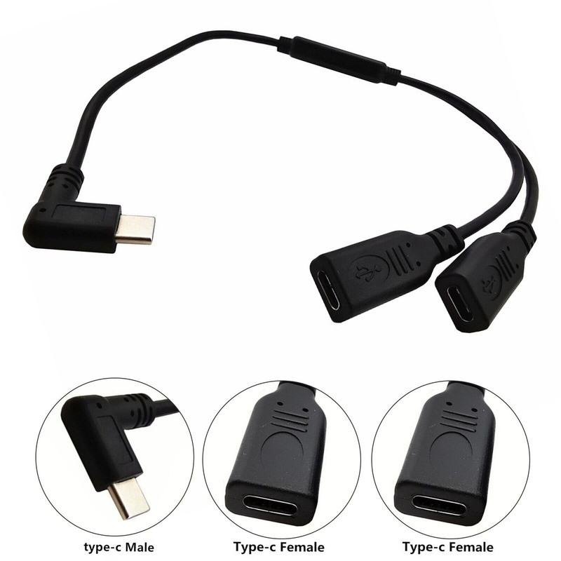 Type C B 3.1 Angled Male to 2 Female Extension Data Charger Y Splitter
