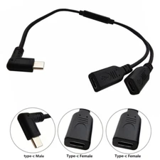 Type C B 3.1 Angled Male to 2 Female Extension Data Charger Y Splitter