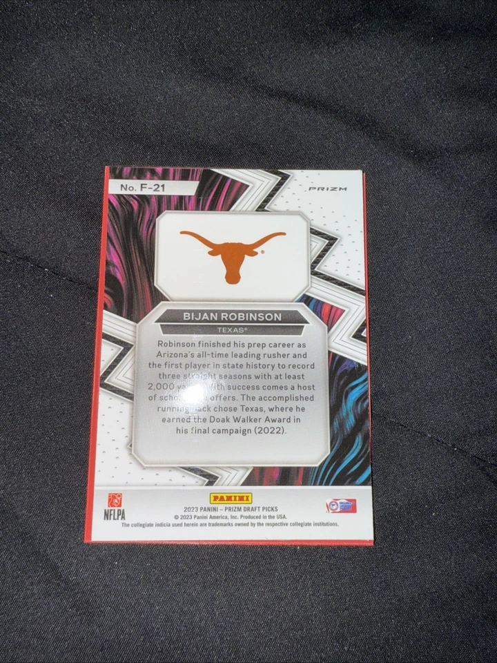 2023 Panini Prizm Draft Picks Fearless Green Prizm #F-21 Bijan Robinson (RC) - Image 2 of 2