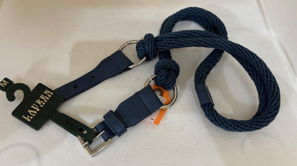 NEW LAUREN RALPH LAUREN BRAIDED BLUE ROPE LEATHER TRIM SS  display picture 1