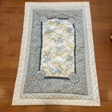 Homemade Crib Baby Quilt Quilted Embroidered Blue White Yellow Heavy Appliqu 