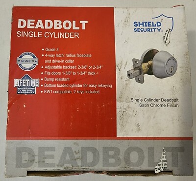 SHIELD Security - Satin Chrome Finish - Single Cylinder Deadbolt - Grade 3