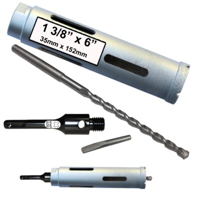 Diamond Core Drill Bit 1 3/8'' x 6'' with SDS Plus Adaptor and TCT Pilot Drill Bit