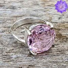 Rose Quartz Gemstone 925 Sterling Silver Wedding Statement Ring All Size C300
