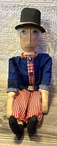Uncle Sam Primitive Coffee Stained Handmade Doll 24" America Patriotic USA Flag - Picture 13 of 13