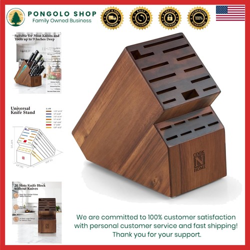 Universal 20-Slot Acacia Wood Knife Holder for Organized Kitchen Countertops