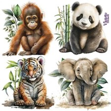 Violette Stickers - Baby Wild Animals - 1 Safari Animal Sticker Sheet - Crafts
