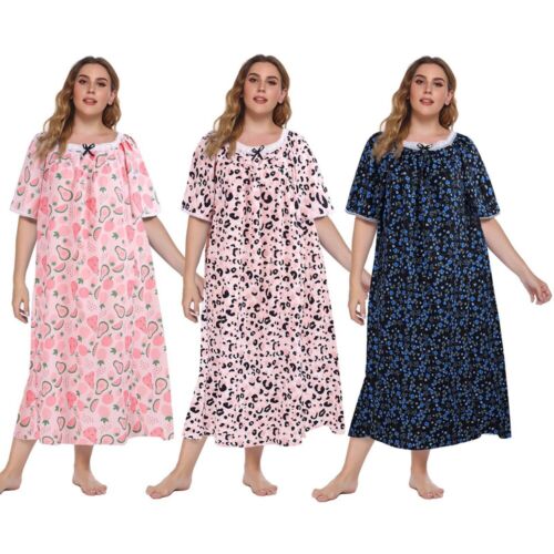Women Nightgown Pajamas Short Sleeve Floral Sleepwear Nightwear Lounge Dress 5XL