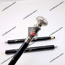 Brass Knob Head Handle Black Designer 3 Fold Wooden Walking Cane Stick  38" Gif