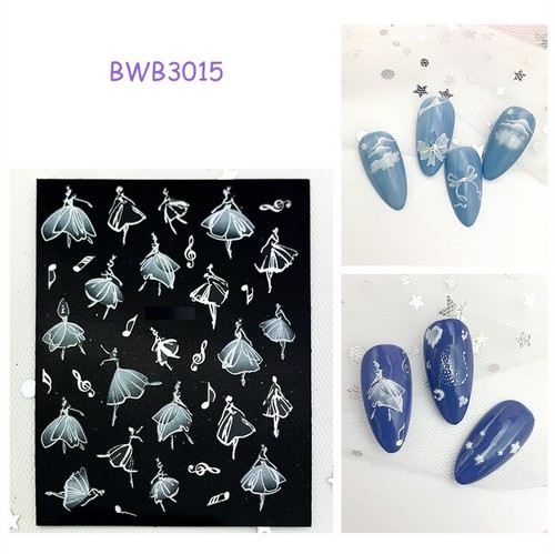 3D Nail Art Decal Stickers WHITE Holographic Ballerina Girl Musical Notes AU - Picture 4 of 4