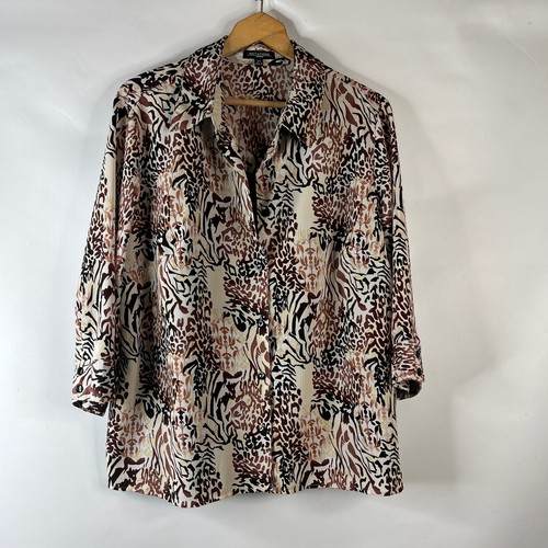 Notations Camicia Donna Top Canotta a Strati Taglia 3X Marrone Leopardato 2 in 1 Bottoni - Foto 2 di 12