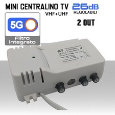 Centralino antenna TV 1 ingresso 2 uscite 26dB regolabile UHF VHF filtro 5G