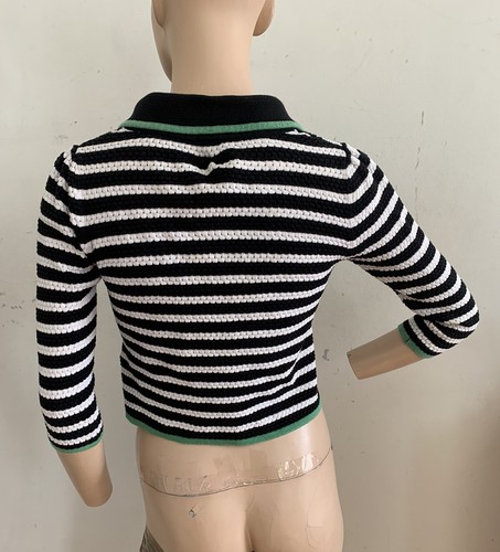 VINTAGE H&M STRIPE COTTON CROCHET KNIT CROPPED CARDIGAN UK 6 US 2 EU 32 XS - Picture 16 of 17