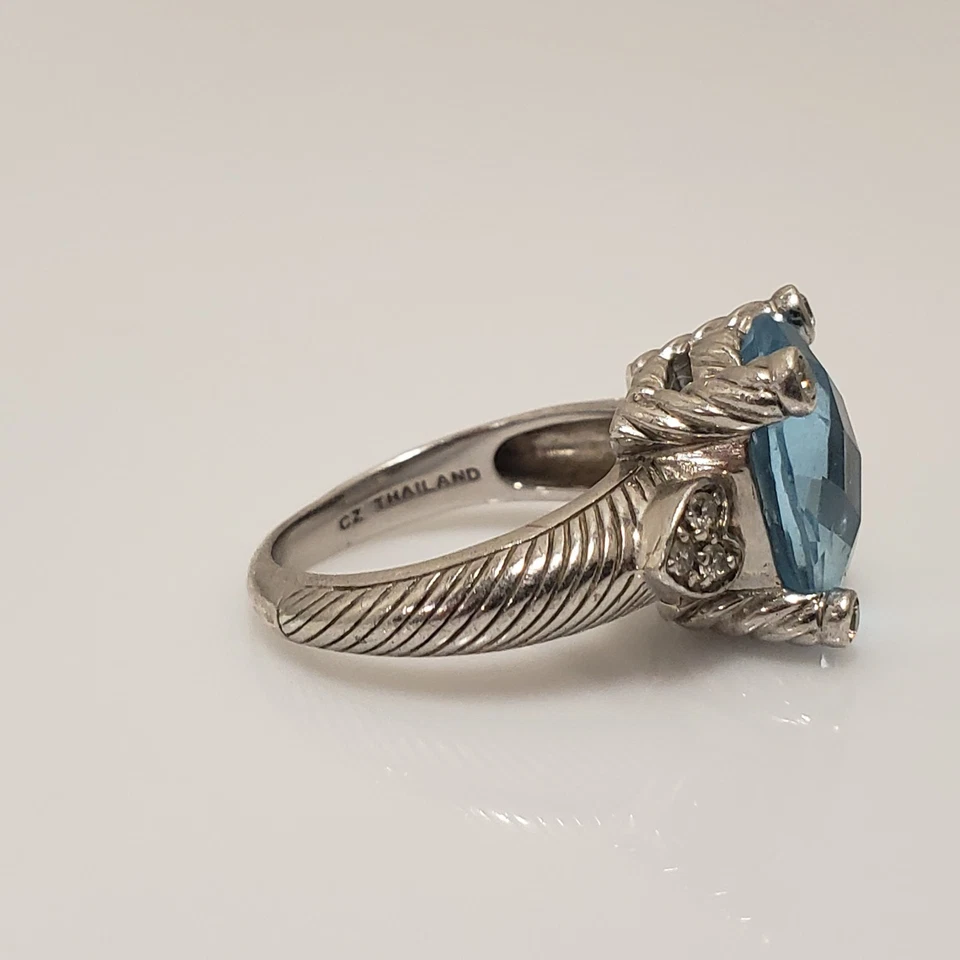 Anillo Judith Ripka Plata Esterlina Ovalado Topacio Azul Diamonique Talla 7 Foto 3 de 4