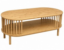 VaeFae Oval Bamboo Coffee Table 2-Tier Farmhouse Living Room w/ Shelf StorageTop