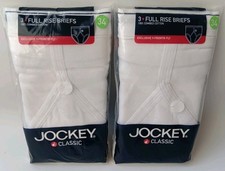 Jockey Classic Full Rise Briefs Size 34 New 3 Pack x 2 Y-Front Fly White 9007