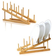 2 PCS Wooden Dish Rack Bamboo Drying Rack Stand Pot Lid Holder Kitchen Cabine...