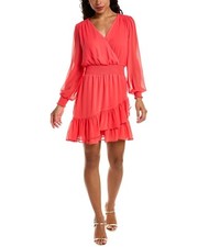 Vince Camuto Women's Long Sleeve Ruffle Hem Dress, Coral Red, Size XS