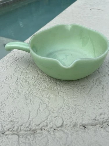 Vintage Fire King Jadeite Handle Skillet Bowl Double spout