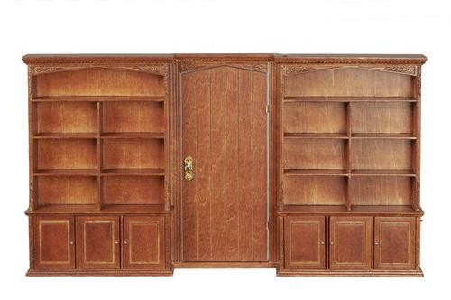 Dolls House Bookcase Wall with Door Walnut JBM Miniature Furniture