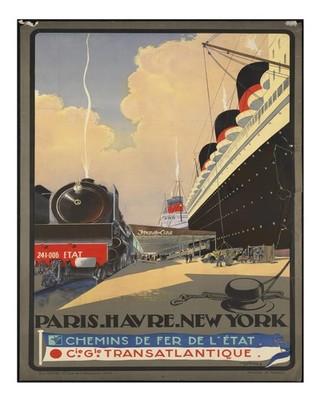 Vintage-Reiseplakat Wandkunst Paris New York Ozeandampfer Art Deco Urb