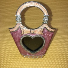 Pink Enamel Rhinestone Embellished Purse Bow Heart Mini Picture Frame