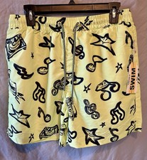 NWT ￼ Men’s FluorescentYellow And Black Swim Short Drawstring Forever 21 Size L