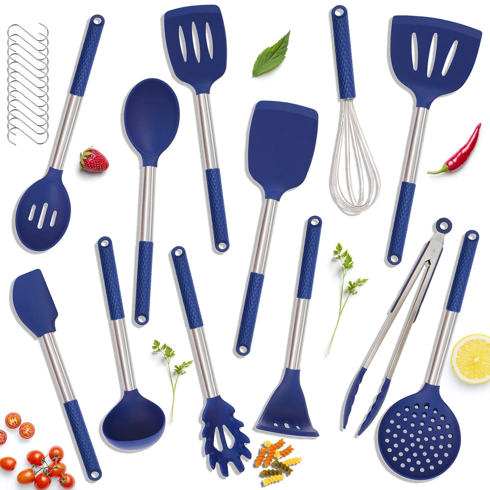 Silicone Kitchen Utensils Set 12 Pieces NonStick Heat Resistant Blue
