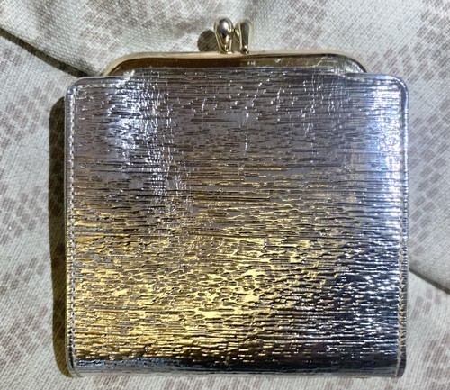Metallic SILVER Wallet/ Coin/ Money Holder Vintage Retro PAISLEY Lining - Picture 2 of 6