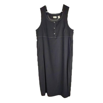 Classic Elements Black Sleeveless Button Front Midi Dress Size 16 / 18W Pockets