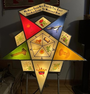 Reverse Painted Glass Sign 1920s Masonic Order Of Eastern Star~Lights~Read All