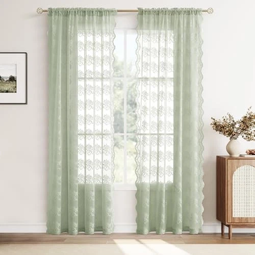  Cortinas de encaje 84 pulgadas de largo 2 paneles 52" W x 84" L (paquete de 2) verde salvia Foto 2 de 4