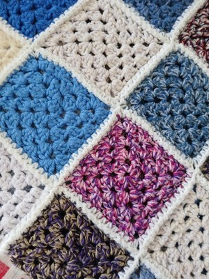 Crocheted Granny Square Throw Blanket Multicolored Handmade Large 60'' X 78''