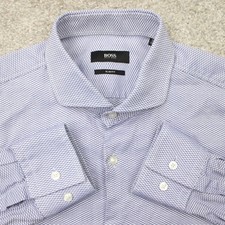 BOSS Hugo Boss Shirt Men 15 1/2, 39 Blue Geometric Jason Slim Fit Cotton L/S