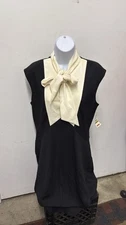 Nine West Silk Blouse Black Cream Sleeveless Tie Neck dress 14