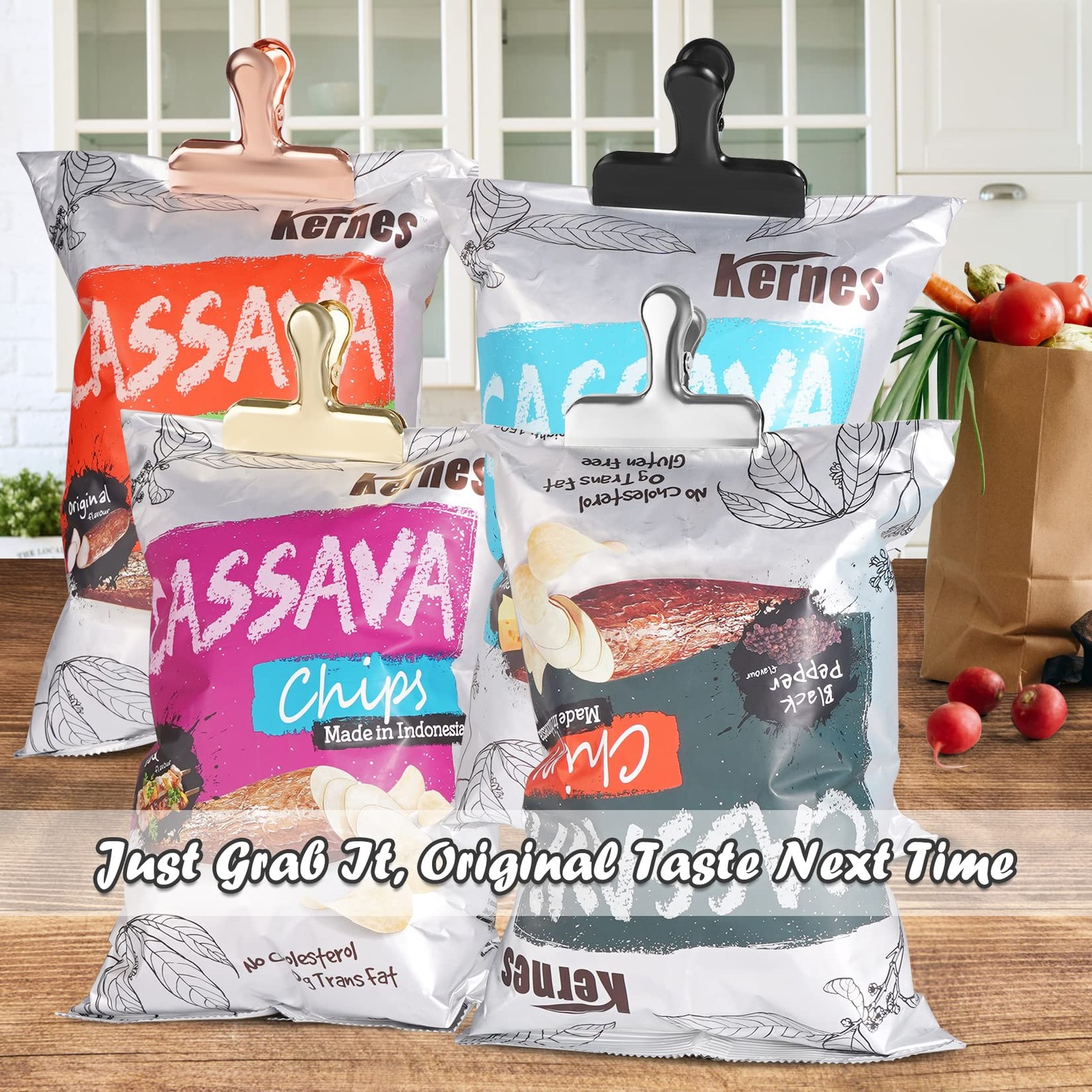 6 Pack Stainless Steel Chip Bag Clips for Food Bags Airtight Seal Snack Clips