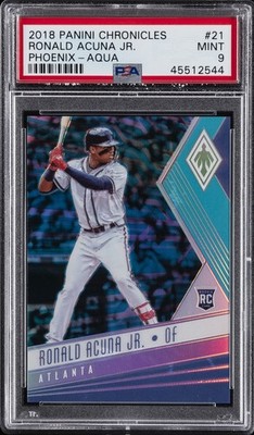2018 PANINI CHRONICLES PHOENIX AQUA #21 RONALD ACUNA JR. ROOKIE RC #/299 PSA 9